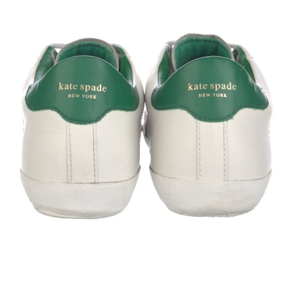 Kate Spade White Leather Sneakers with Green Stripe - Picture 4 of 5